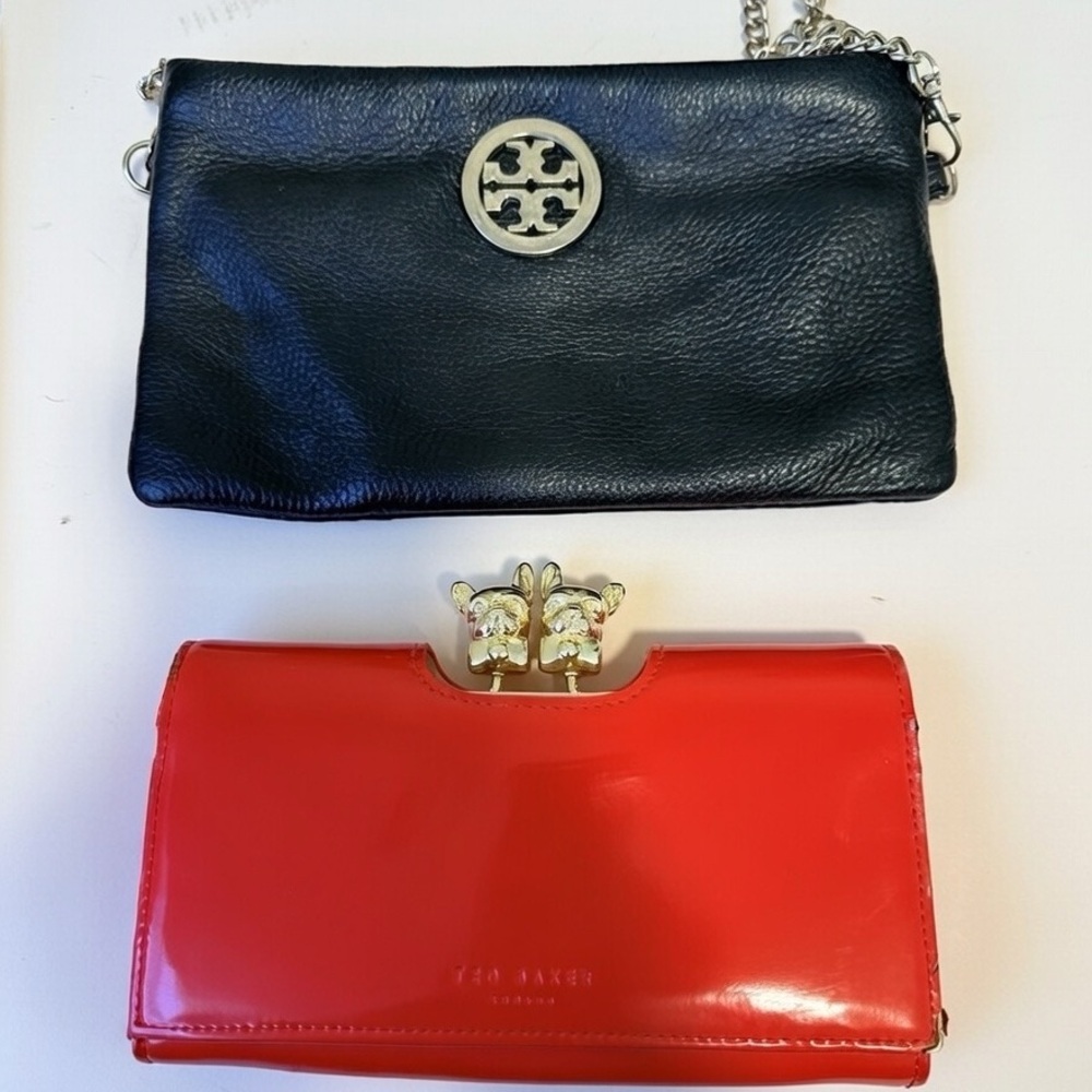 Ted Baker Glossy Red Clutch with Gold Accents
